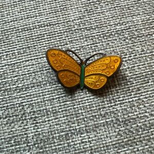 Vintage 925 Thailand Sterling Orange Wings and Green Body, Butterfly Brooch Pin